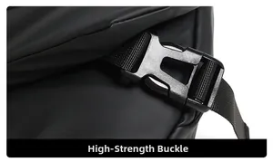 Close-up of the high-strength buckle and durable nylon strap on this waterproof men's bag