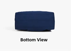Detailed bottom view of the navy blue nylon bag with triple reinforced stitching seams