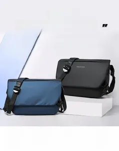 Detailed view of waterproof shoulder bags in black and navy with adjustable straps