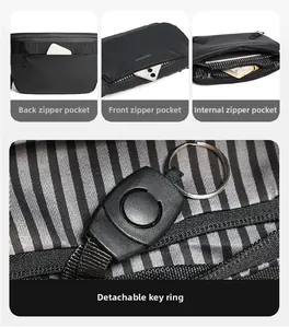 Detail view of large capacity waterproof crossbody bag with internal zipper pockets