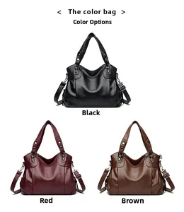 Detailed comparison of middle-aged women's handbags in black, burgundy and brown faux leather