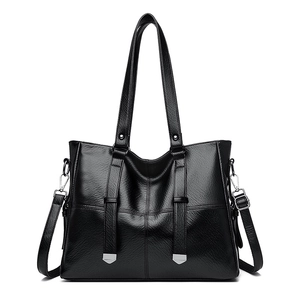 Grand sac cabas noir pour femme en cuir PU brillant avec bandoulière réglable amovible