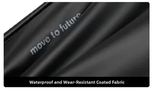 Detail of waterproof matte film fabric with Move to Future text on men's crossbody bag