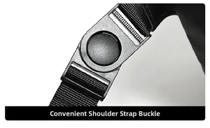 Detail of convenient durable black nylon shoulder strap buckle on casual outdoor bag