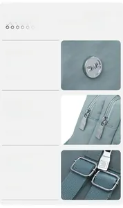 Macro shot of durable ripstop nylon fabric with metallic hardware on the light blue backpack