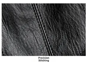 Detailed macro view of high-quality stitching on the smooth black leather shoulder bag