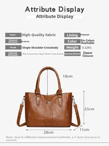 Detailansicht der braunen PU-Leder-Tote Bag mit Innenfächern und genauen Maßen