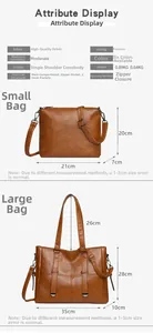 Détails de l'ensemble de sacs en cuir PU marron avec dimensions et structure interne