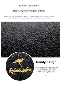 Close-up of black litchi grain leather texture with waterproof and scratch-resistant details