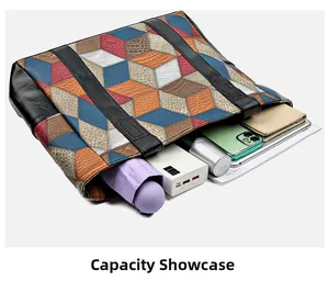 Detailed internal view showing large capacity for umbrella, phone, and power bank in tote