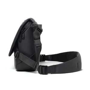 Men's large capacity matte black crossbody bag with adjustable mesh shoulder strap