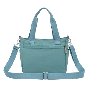 Large capacity nylon tote bag in Morandi green with adjustable crossbody strap