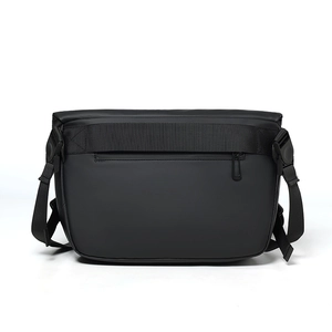 Men's large capacity crossbody bag in matte black waterproof fabric with hidden pocket
