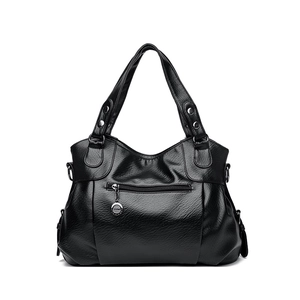 Classic black leather handbag for women with large capacity and stylish top-handle design