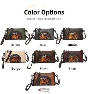 Detailed row of vintage embossed elephant purses in seven assorted leather colors