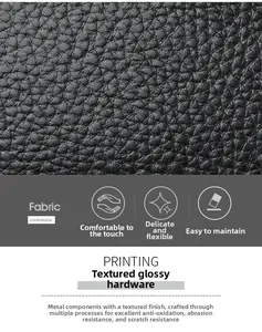 Detail of black lychee grain texture and durable hardware on small quilted crossbody bag