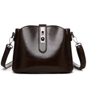 Women Glossy PU Leather Bucket Bag Vintage Large Capacity Crossbody Purse With Silver Metal Lock Urban Simple Style