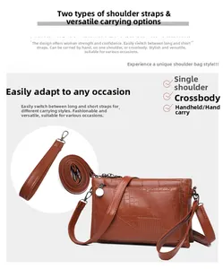 Brown crocodile embossed PU leather bag with detachable shoulder and hand straps