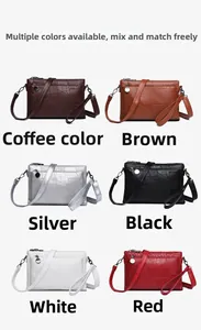 Multiple colors of PU leather clutch bags with embossed texture and crossbody straps