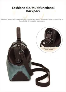 Detail view of the adjustable shoulder strap buckle on a vintage blue peony handbag