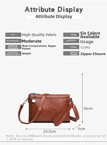 Detailed size specifications for the brown textured PU leather crossbody envelope bag