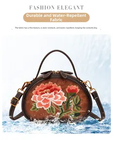 Detailed view of waterproof floral handbag with splashing water showing splash resistance