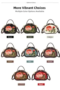 Detail view of retro crossbody bag set showcasing peony embroidery in eight colors