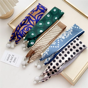 Five styles of slim silk scarves with pearl magnetic buckles for women neck decor