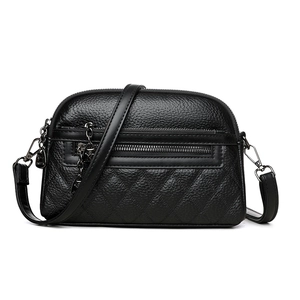 Crossbody Bag Women Lychee Texture PU Leather Multi Zipper Compartments Quilted Vintage Commuting Shoulder Bag