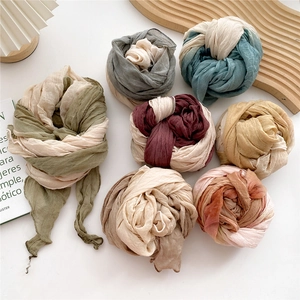Women Long Scarf Shawl Lightweight Polyester Crinkle Texture Gradient Ombre Color Elegant Versatile Accessory