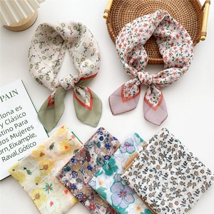 Floral cotton linen square scarf set in assorted pastel colors for neck or hair styling