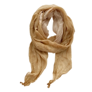Tie-dye cotton linen long scarf in light brown with pleated texture for women
