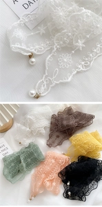 Detailed embroidery lace ribbons with pearl pendants in multiple elegant colors