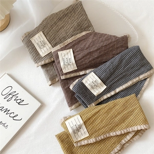 Diamond Lattice Cotton Linen Scarf Korean Fashion Gingham Checkered Narrow Hairband Neckerchief For Women Versatile Retro