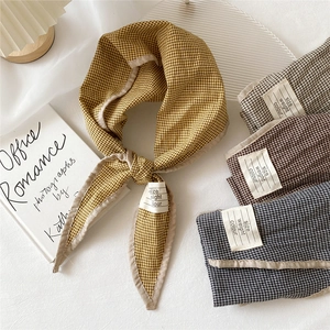 Linen cotton diamond pattern scarf set in yellow and grey with premium stitch detail