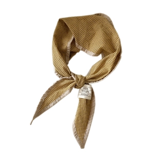 Cotton linen yellow plaid triangle neck scarf with stylish central knot design