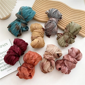 Long tie-dye cotton linen scarf set with pleated texture in 8 vibrant autumn colors