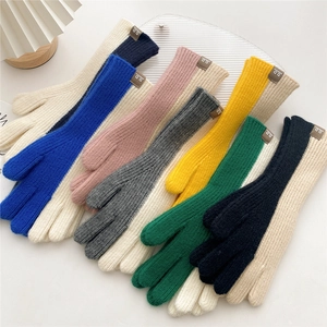 Knitted two-finger winter gloves in various contrast colors for warm outdoor cycling
