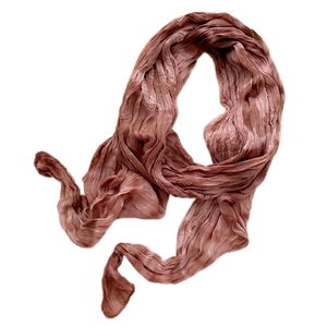 Long handmade tie-dye cotton linen scarf in light pink with pleated texture and soft finish