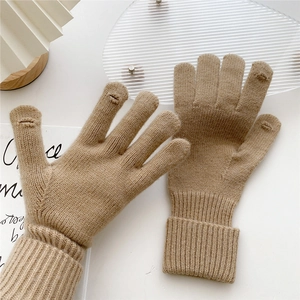 Camel knit touch screen gloves with three-finger open design for winter warmth