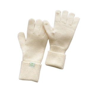 Winter thermal knit gloves in beige with ribbed cuffs and touchscreen finger openings