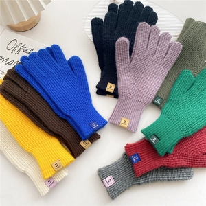 Winter knitted touchscreen gloves for women in vibrant colors with stylish woven label