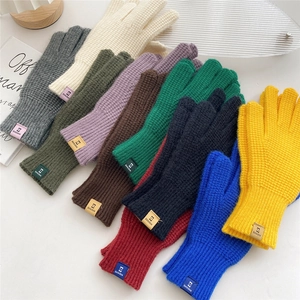 Women's two-finger touchscreen knit gloves in ten solid colors for winter warmth