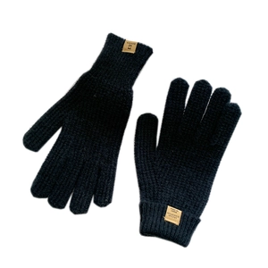 Black knit gloves with two-finger touch screen design and warm winter thermal material