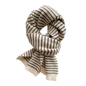 Thick knit striped winter scarf for women in cream and brown ribbed warm material