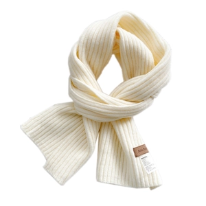 Chic cream knit scarf for women and men featuring vertical thick ribbed texture and cashmere blend