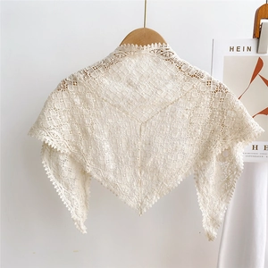 Lace hollow knitted shawl for women in cream white with geometric crochet patterns