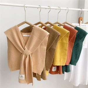 Vertical ribbed knit crossover shawl accessory in various solid colors for women