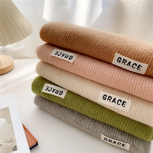 Solid Color Ribbed Knit Scarf Polyester Thick Warm Winter Neck Warmer Minimalist Letter Label For Women Girls
