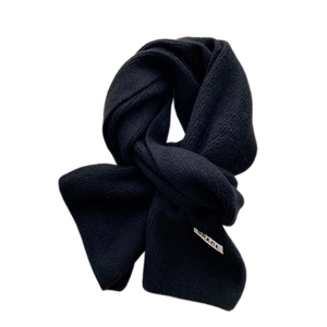 Solid black knitted scarf with GRACE label, long winter warm scarf for women and students